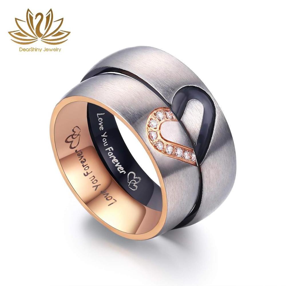 Couple Wedding Band  4mm/5mm/6mm/7mm/8mm Domed Engagement Ring Heart Shape Diamond Inlay Marriage for His or Her Gift