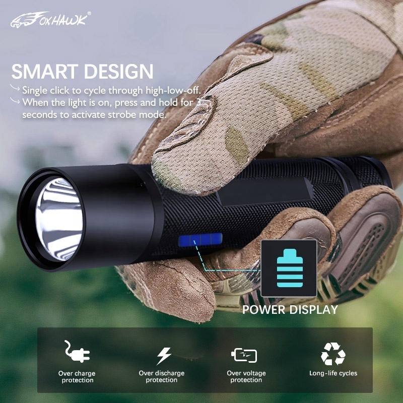 Glow Display Function Water Resistant Practical 320 Lumens Outdoor Hand Led Torch Light Flashlights