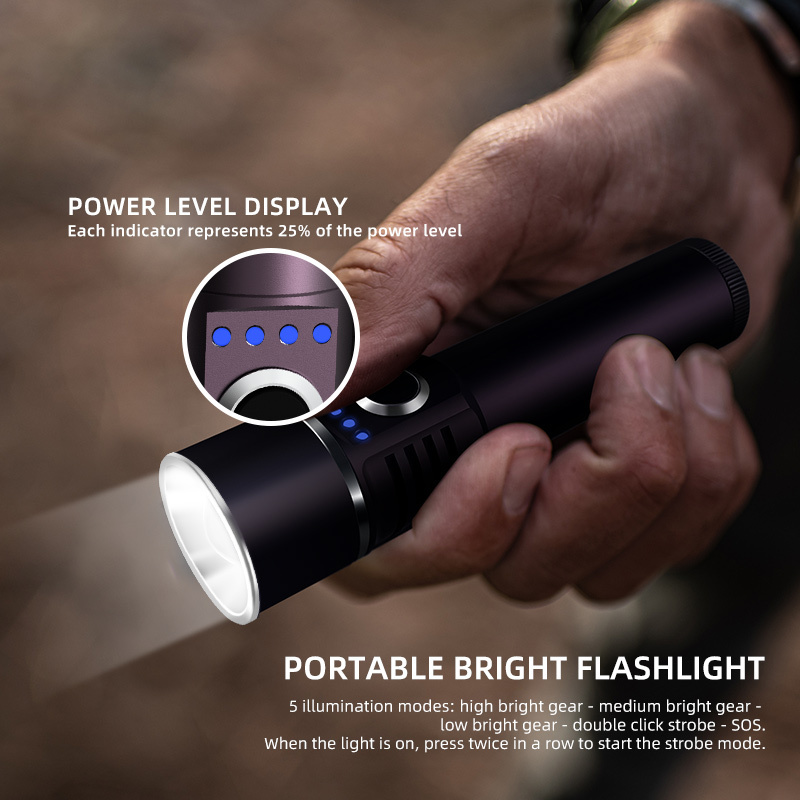 Foxhawk Promotional MF-A5 Self Defense USB Charging Emergency LED Power Bank Small EDC Flashlight