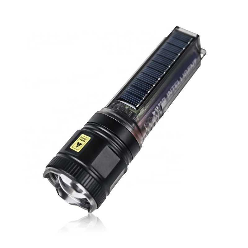 High Lumens Telescopic Zoom Multi-Functional Emergency Led Torch Power Bank Solar Flashlight