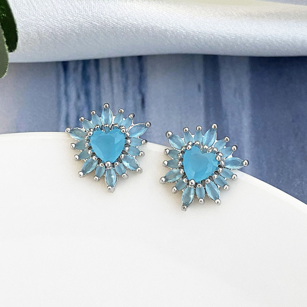 Foxi jewelry rhodium plated brazilian fashion earring blue heart diamond stud earrings for women