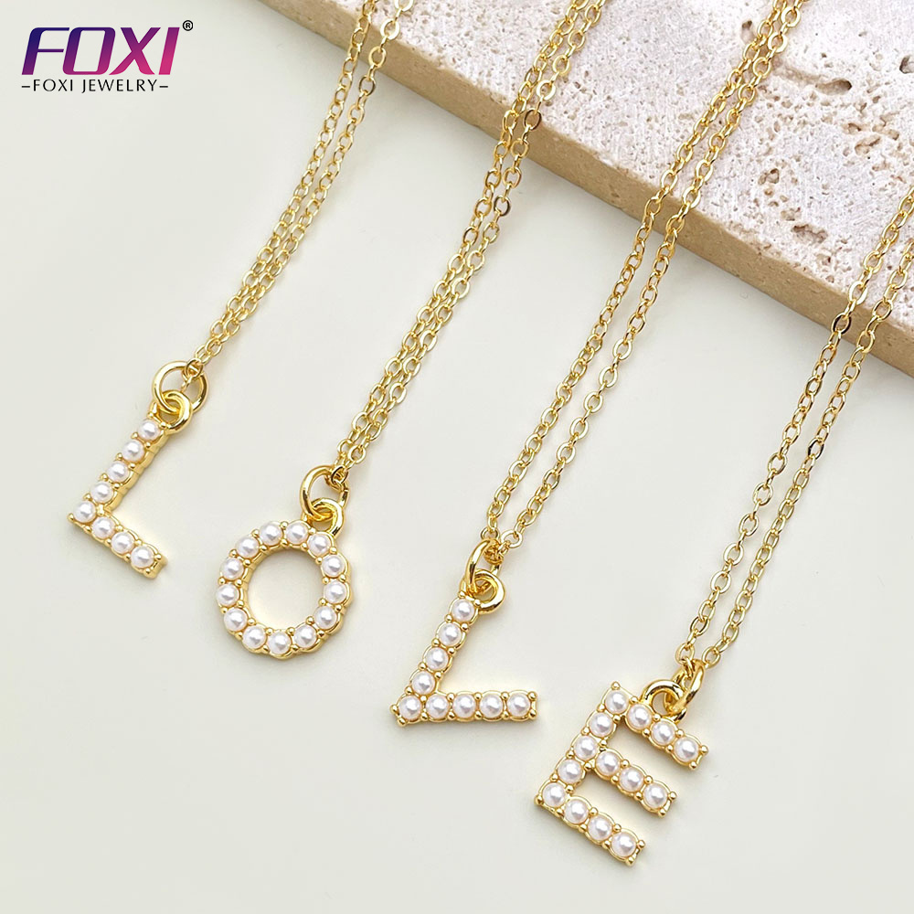 foxi jewellery initials cubic zirconia 18k gold plated letter mother of pearl tiny initial pendant necklace