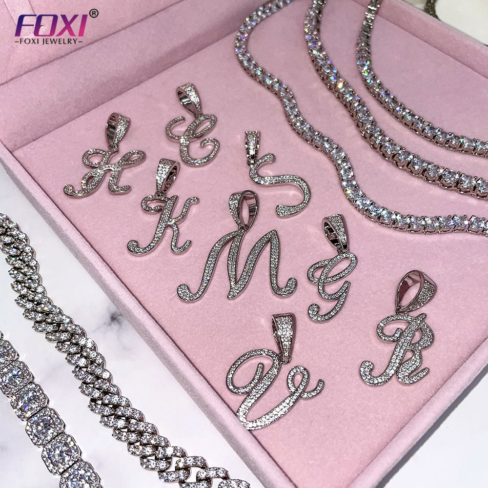 FOXI JEWELRY iced out Hip hop bling Jewelry Custom Cursive Letter  Necklace Pendant Personalised jewelry