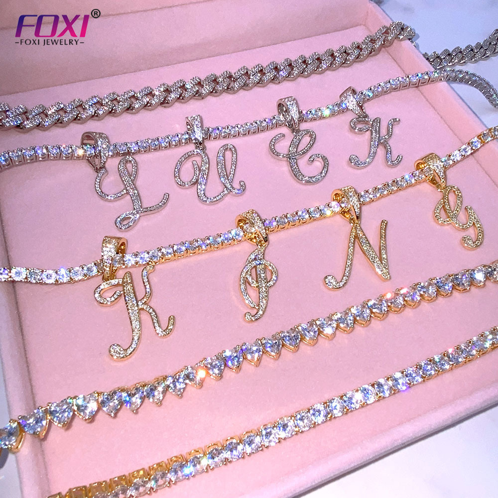 FOXI JEWELRY iced out Hip hop bling Jewelry Custom Cursive Letter  Necklace Pendant Personalised jewelry