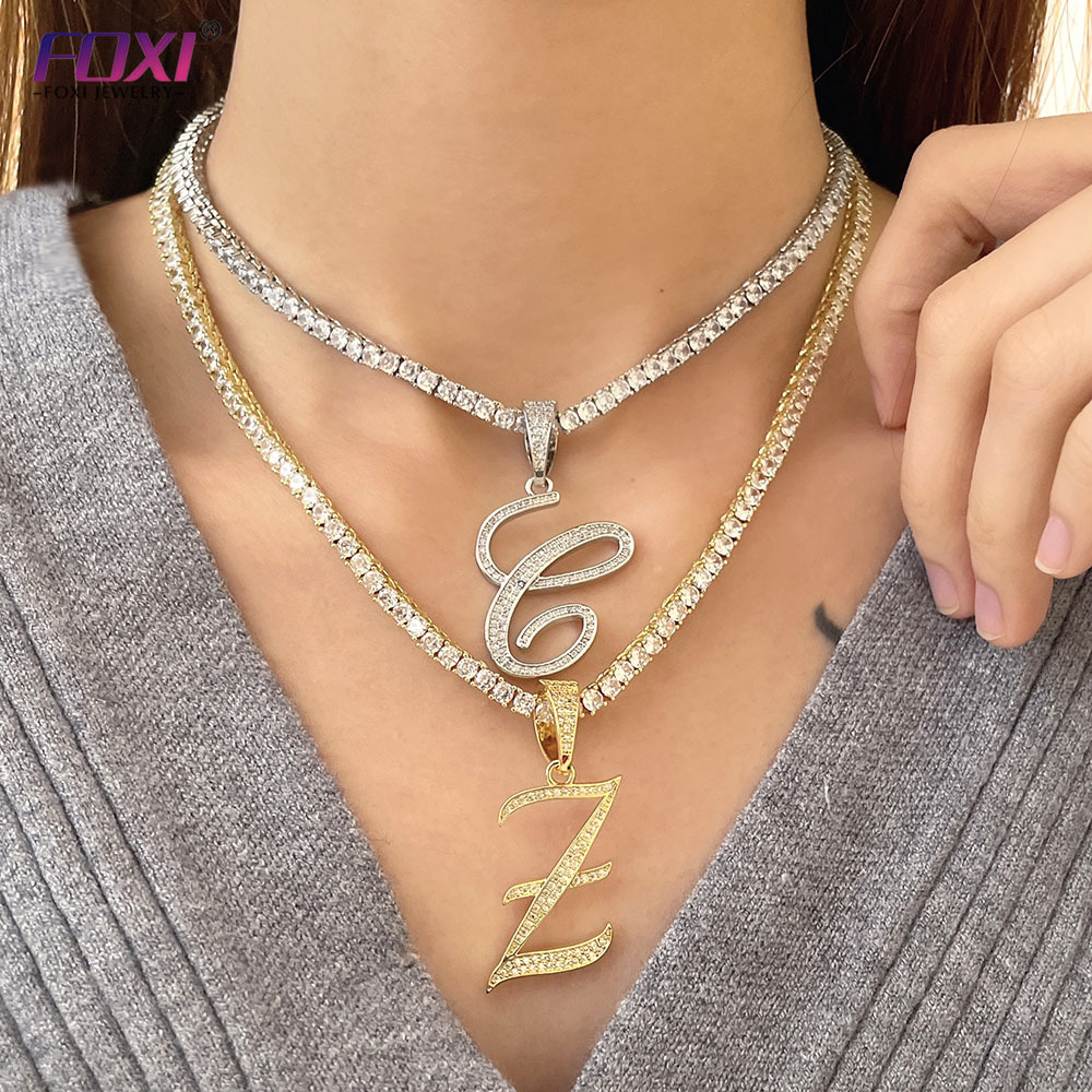 FOXI JEWELRY iced out Hip hop bling Jewelry Custom Cursive Letter  Necklace Pendant Personalised jewelry