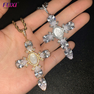 Foxi s925 silver Gold Plated Necklace Gold cross Religious Virgin Mary shell Necklace Jewellery