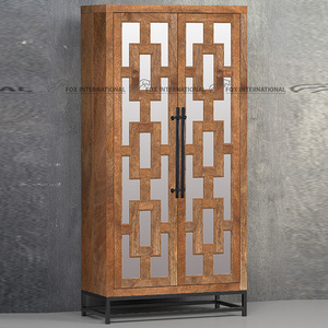 Indian Vintage Industrial Mango Wood Cabinet Living Room Wardrobe Showcase Style Wooden Carved