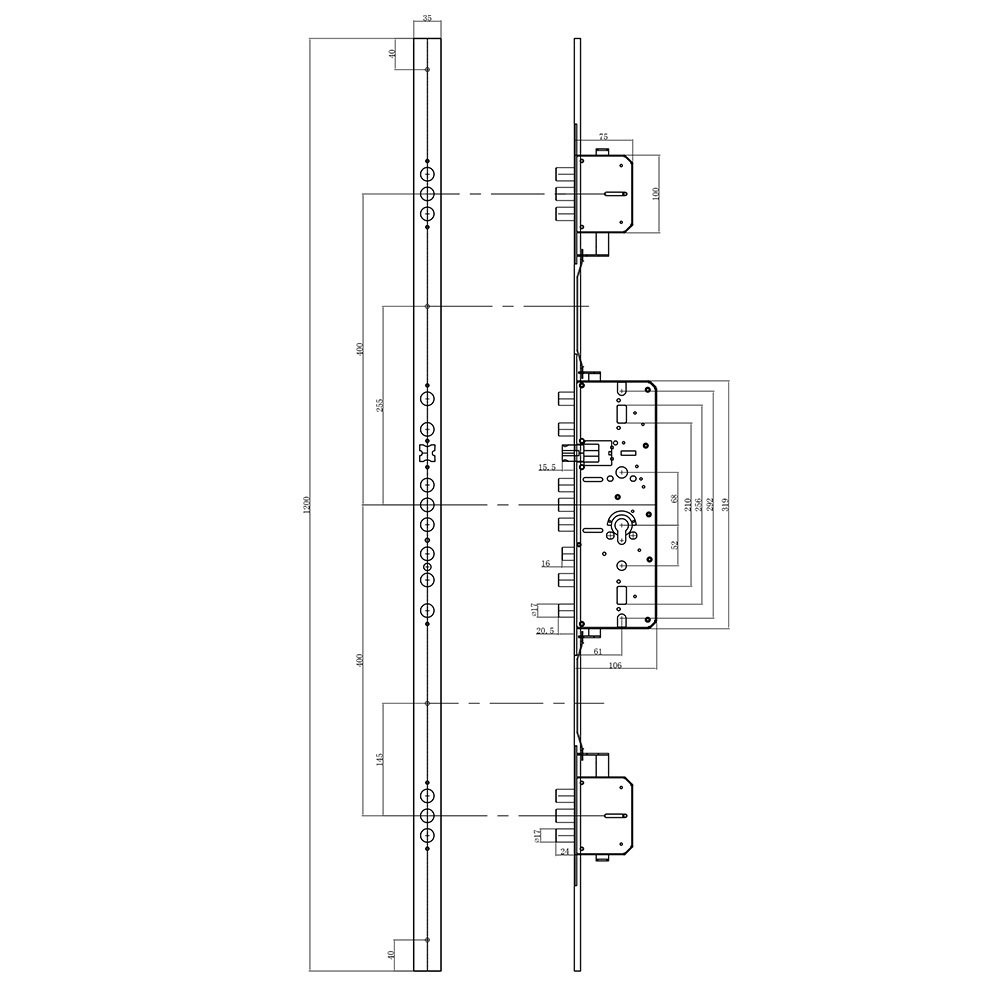 Stainless Steel Multi Point Lock Body Mechanical Electronic Door Mortise Lock