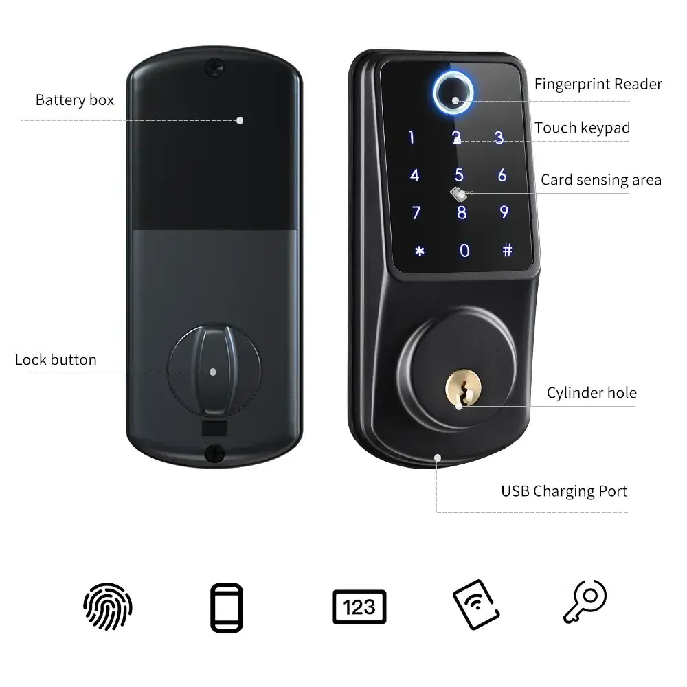 BLUET. TTlock APP Smart Keyless door lock Silver Black Card Password Digital Electric Deadbolt Lock