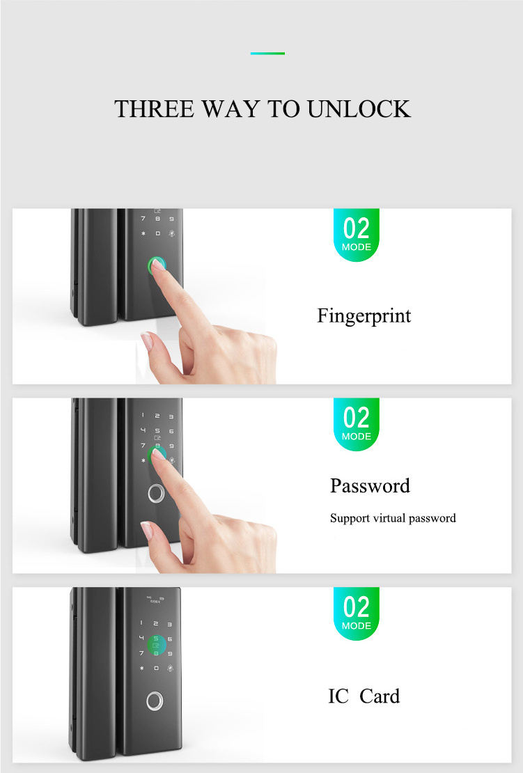 fingerprint ttlock APP digital aluminum framed door lock frameless sliding door smart glass lock