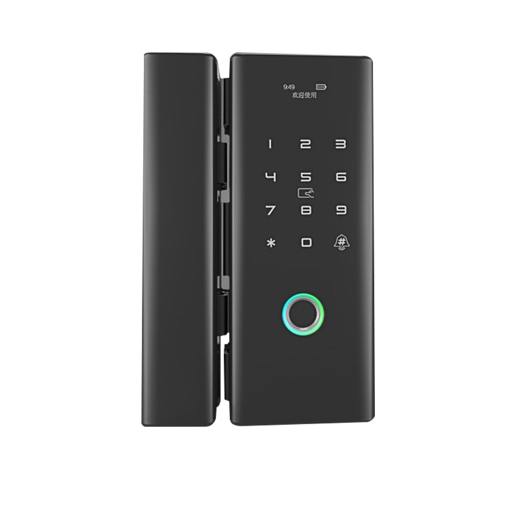 fingerprint ttlock APP digital aluminum framed door lock frameless sliding door smart glass lock