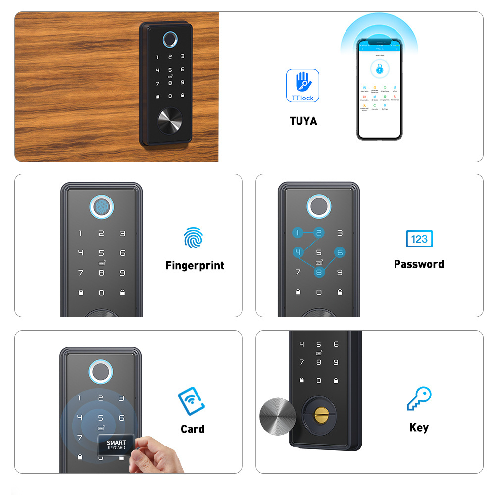 Fingerprint Door Lock Keyless Security BLE WIFI Ttlock APP Digital Fingerprint Keyless Deadbolt Smart Door Lock