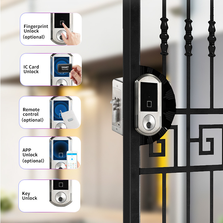 dual sides outdoor waterproof IP65 smart rim lock remote control fingerprint keyless gate electrical entrance front  door locks