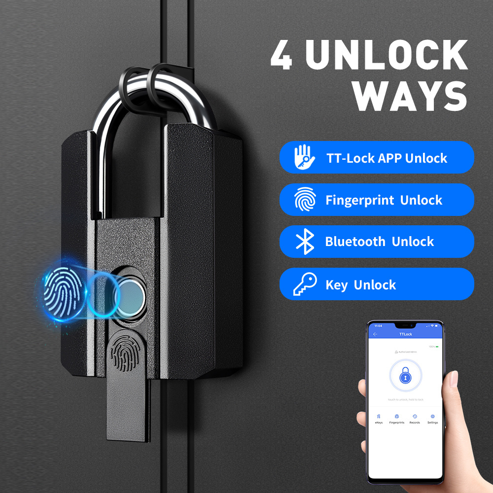 TTlock BLE APP Smart Padlock Waterproof IP67 Wholesale Manufacturer  Digital Combination Key Fingerprint Padlock