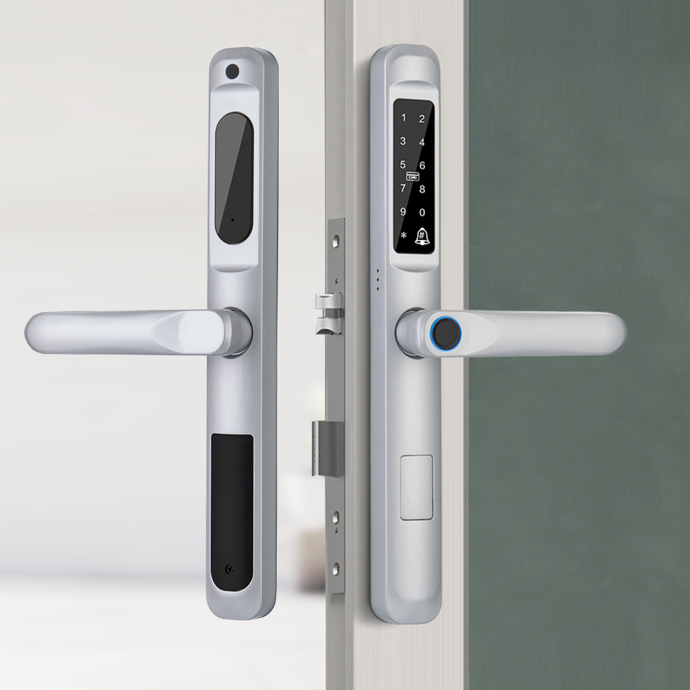 Keyless Outdoor Sliding Framed Glass Door Wifi Tuya App Biometric Fingerprint Electronic Lock Swing Door Lock Smart