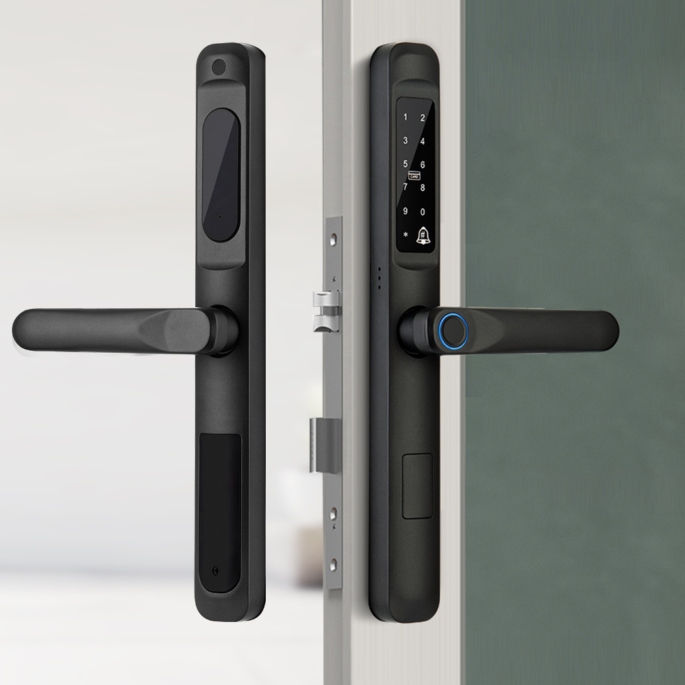 Keyless Outdoor Sliding Framed Glass Door Wifi Tuya App Biometric Fingerprint Electronic Lock Swing Door Lock Smart