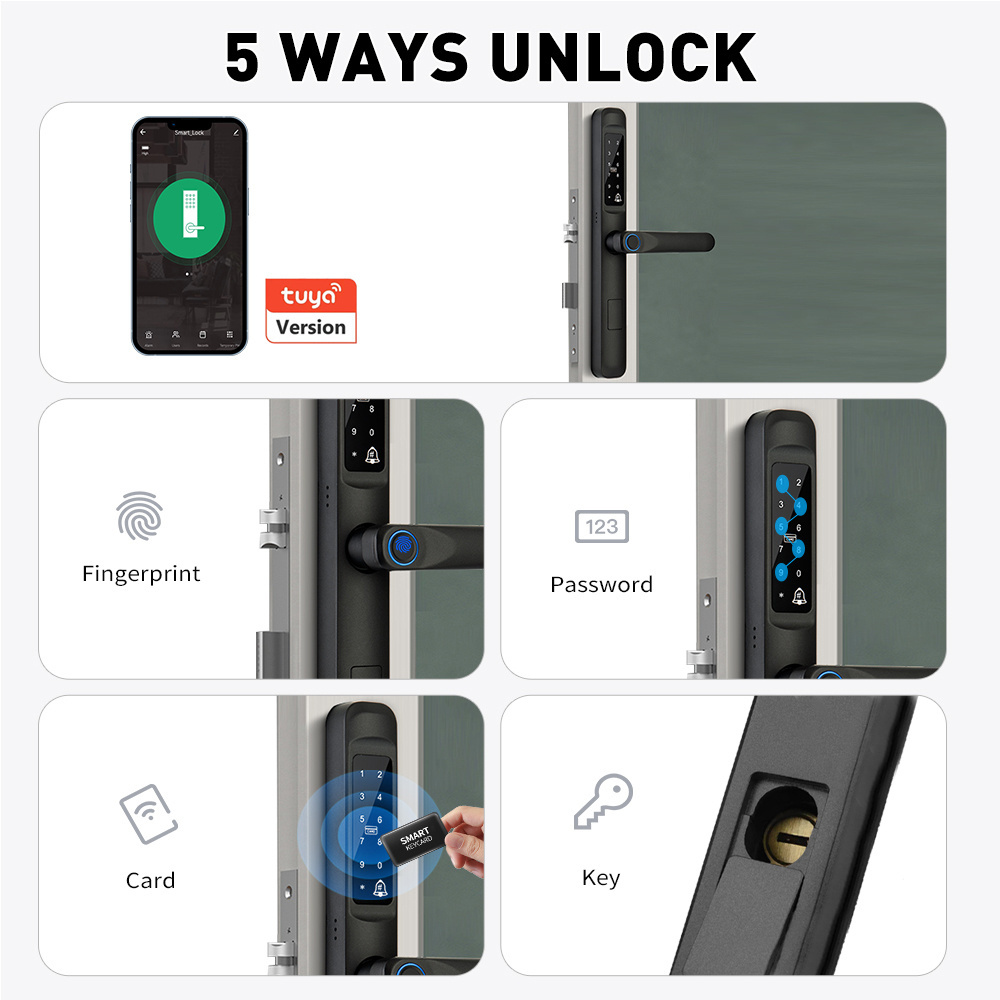 Keyless Outdoor Sliding Framed Glass Door Wifi Tuya App Biometric Fingerprint Electronic Lock Swing Door Lock Smart