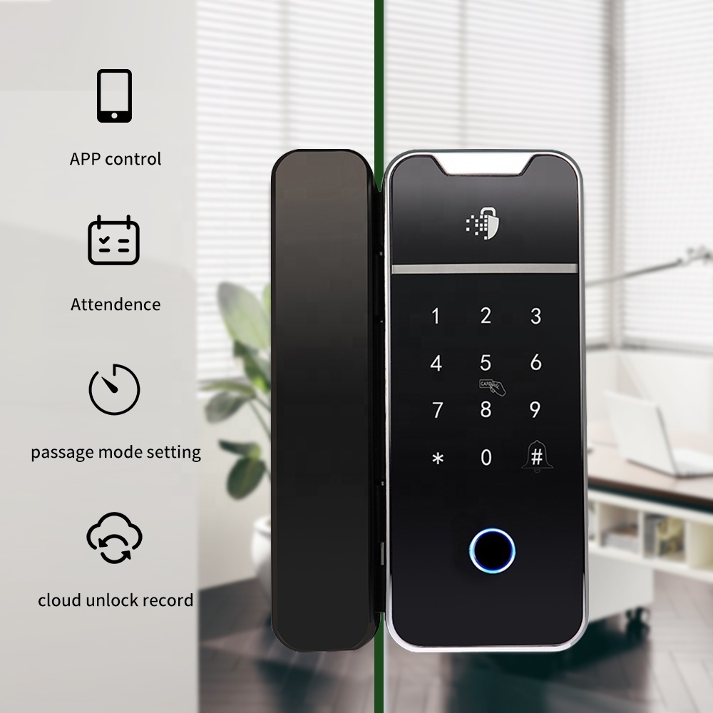 TTlock BLE App Electronic Patio Digital Door Lock Fingerprint Keypad IC card framed or frameless Electronic Sliding Door Lock