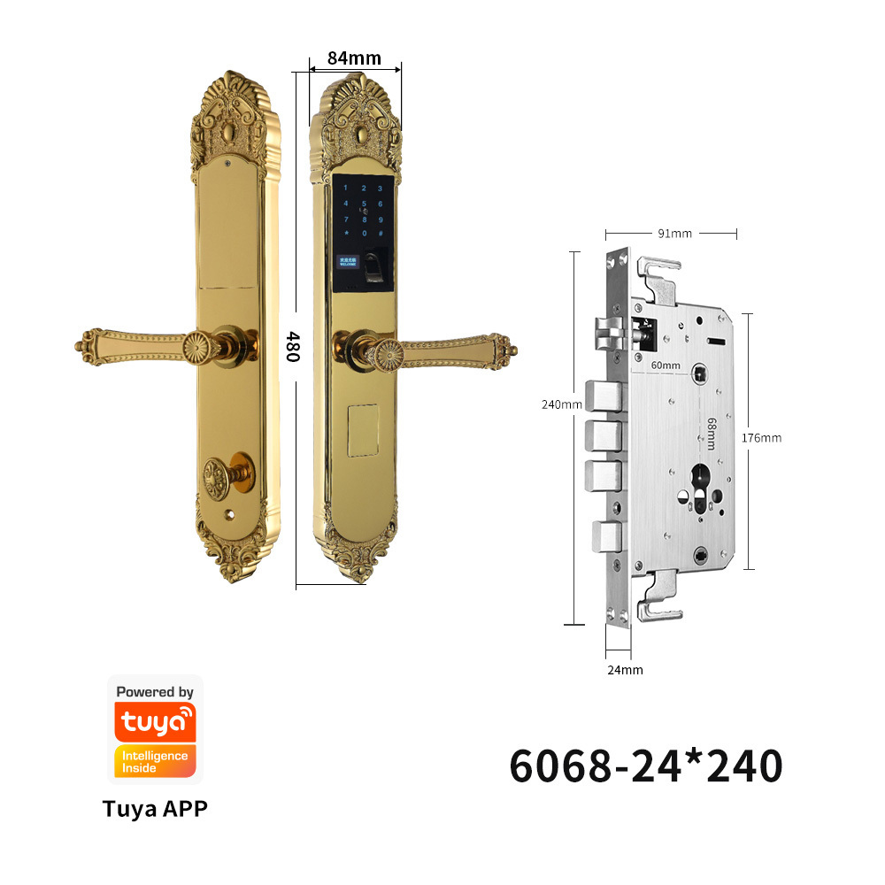 pure copper fingerprint electronic front door lock security smart ock antique brass with handle lock set