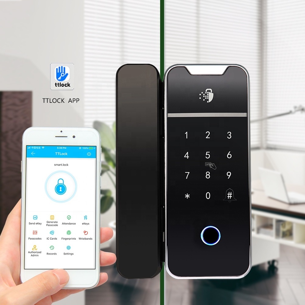 TTlock BLE App Electronic Patio Digital Door Lock Fingerprint Keypad IC card framed or frameless Electronic Sliding Door Lock