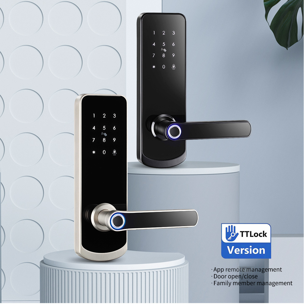 split electronic keyless entry door lock with  remote control handle ttlock app digital lock home door lock with fingerprint