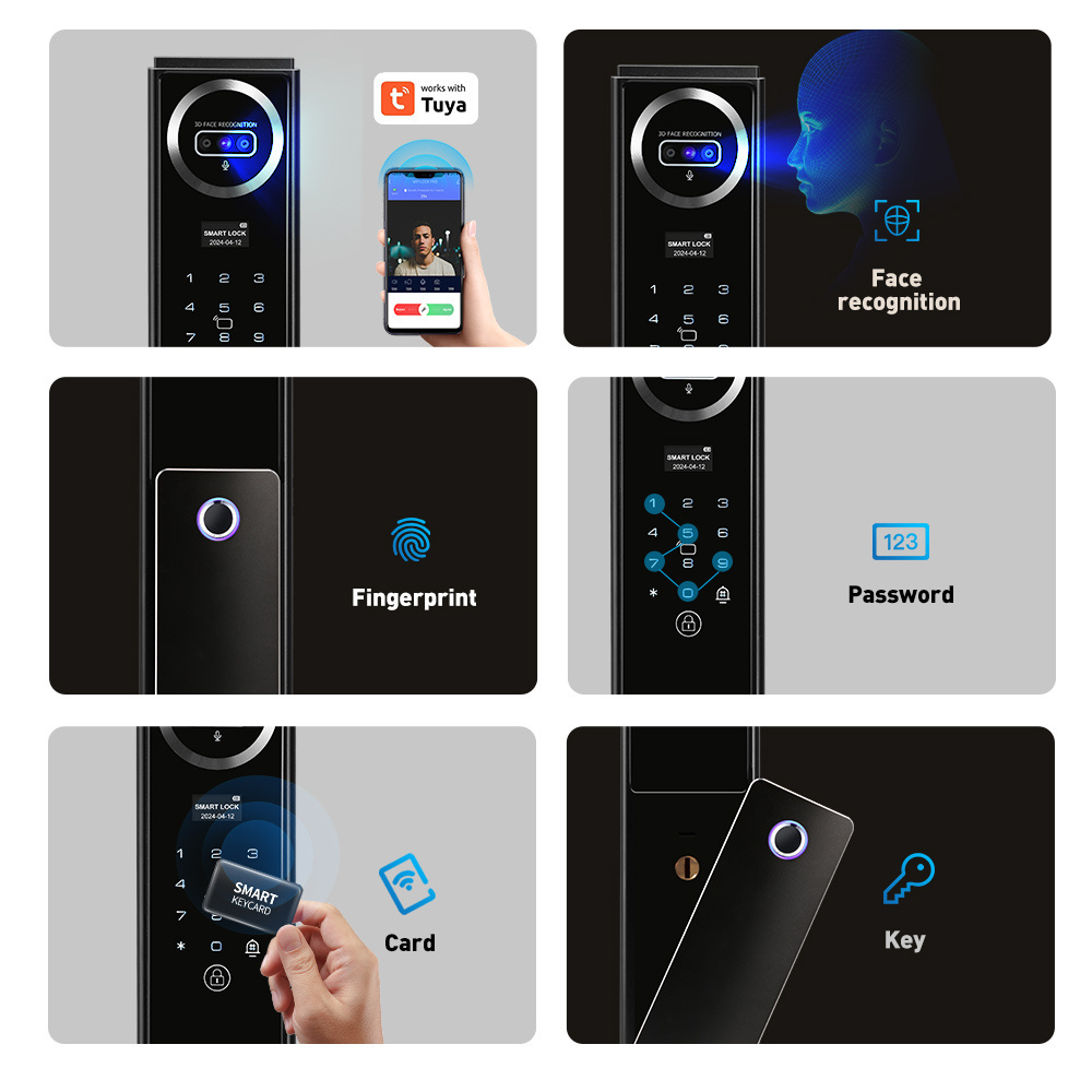 tuya wifi app video talk function face ID door lock 3D face recognition smart lock app controlled camera face combine smart lock