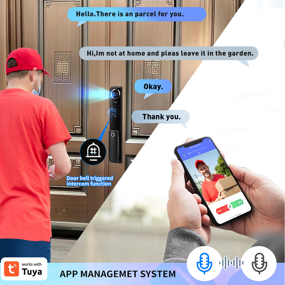 tuya wifi app video talk function face ID door lock 3D face recognition smart lock app controlled camera face combine smart lock