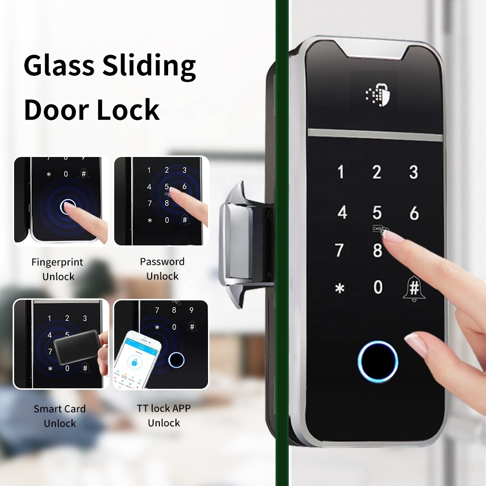 TTlock BLE App Electronic Patio Digital Door Lock Fingerprint Keypad IC card framed or frameless Electronic Sliding Door Lock