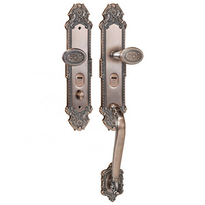 high quality pure copper luxury door handle lock antique  bronze vintage lock with key for villa gate front door