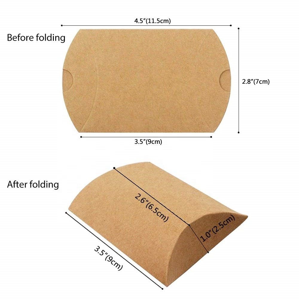 Custom 100pcs Kraft Paper Pillow Candy Box for Wedding Party Favor Pillow Box Packaging with 100pcs Jute Twine