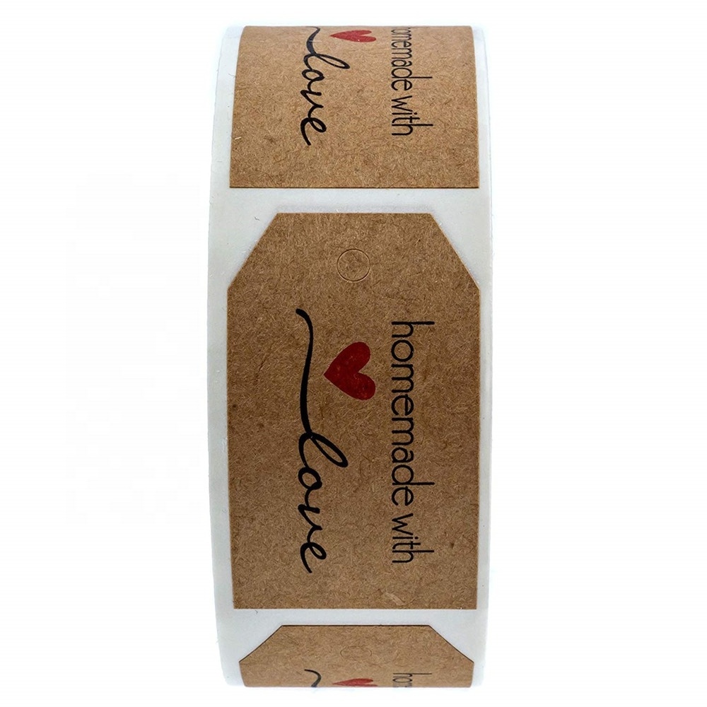 Custom 1.15x2 Inch Natural Kraft Paper Homemade with Love Gift Tag Sticker 500 Labels per roll