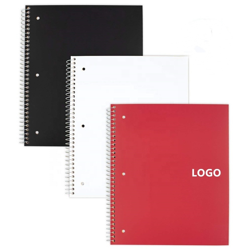 Custom Spiral Notebooks 3 Subject College Ruled Paper 150 Sheets 11 x 8.5  inches Black White Red