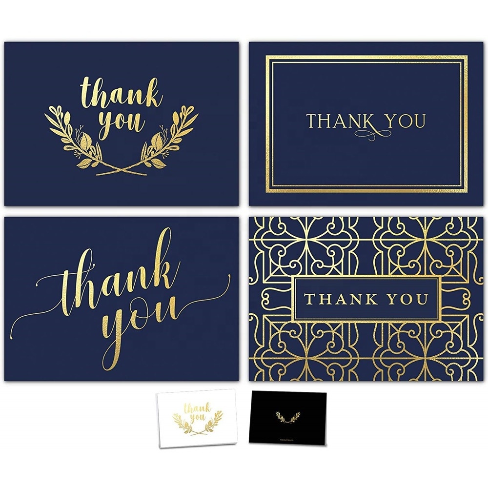 Custom Thank You Cards Bulk Set  Includes Gold Foil Thank You Notes Blank Cards with Envelopes Stickers and Box