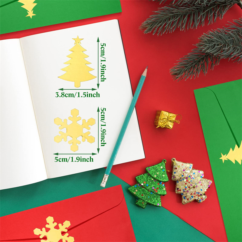 Customized Christmas Money Envelopes Green Red Envelope Christmas Tree Snowflake Stickers Self Adhesive Greeting Card Pockets