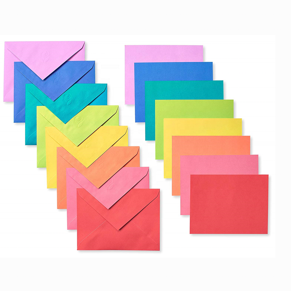 Custom Fancy Invitation Gift Paper Envelope Rainbow Blank Single Panel Cards and Colored Envelopes