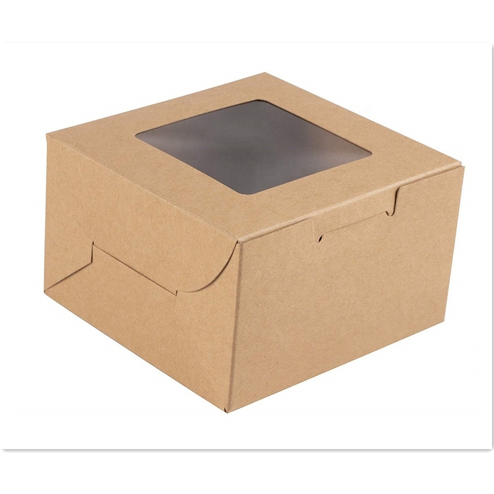 Kraft Paper Bakery Boxes Single Pastry Box Packaging with Clear Display Window Donut Mini Cake Pie Slice Dessert Treat Boxes