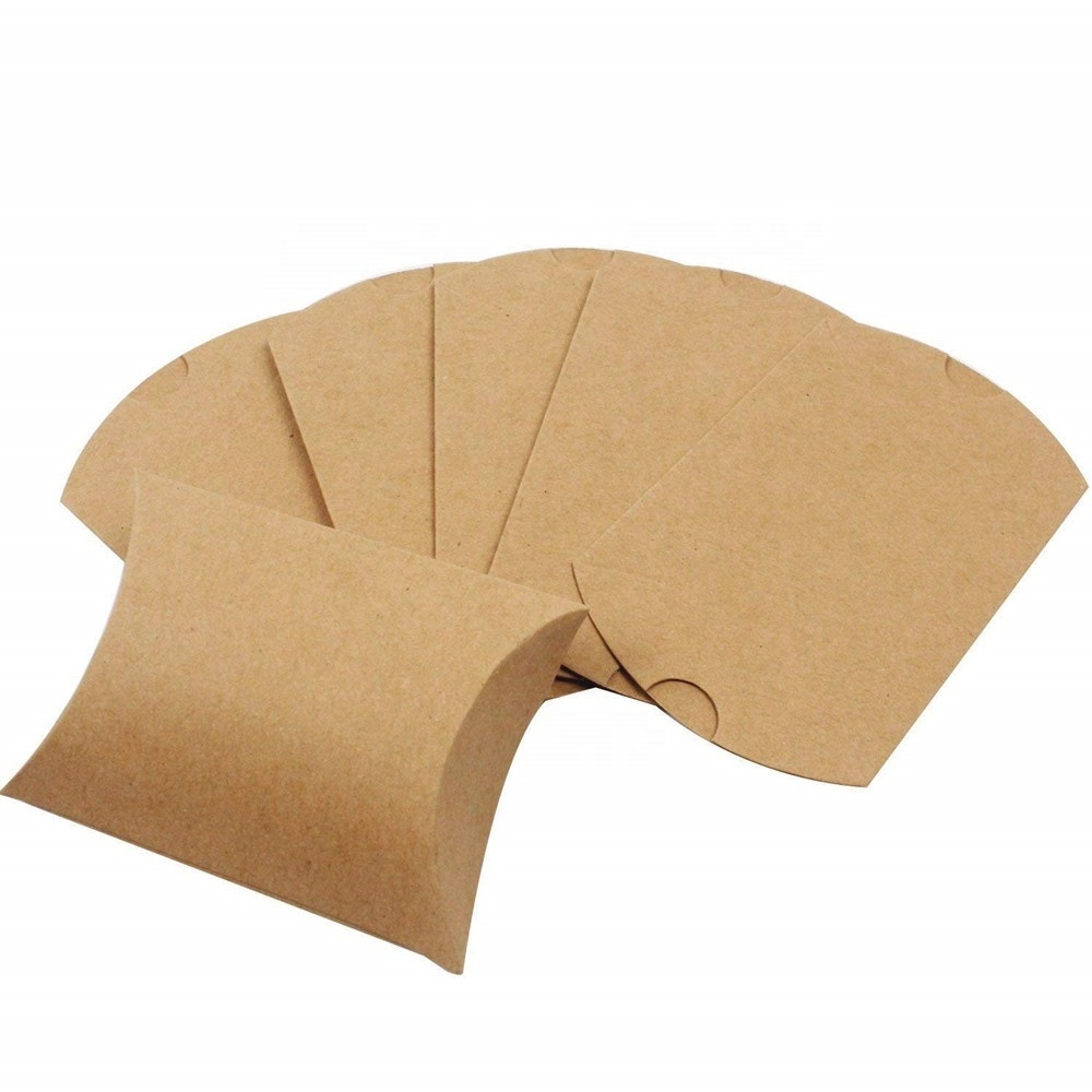 Custom 100pcs Kraft Paper Pillow Candy Box for Wedding Party Favor Pillow Box Packaging with 100pcs Jute Twine