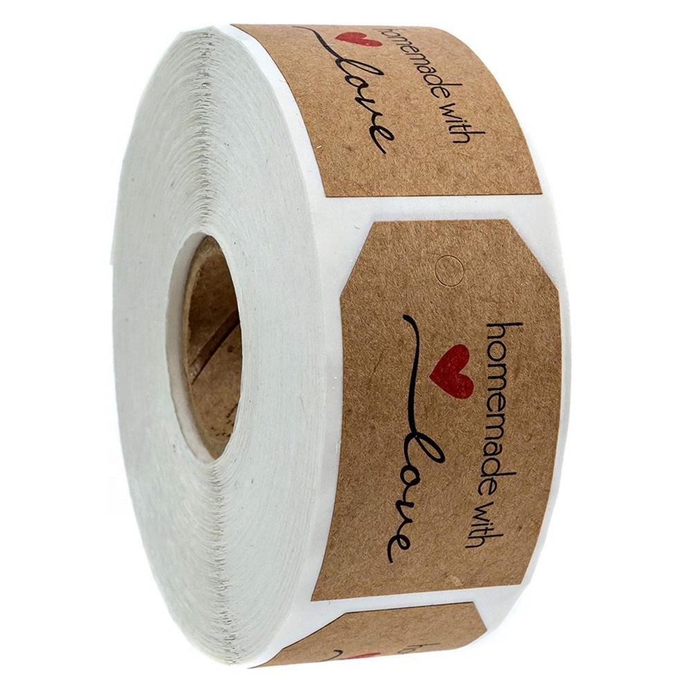 Custom 1.15x2 Inch Natural Kraft Paper Homemade with Love Gift Tag Sticker 500 Labels per roll