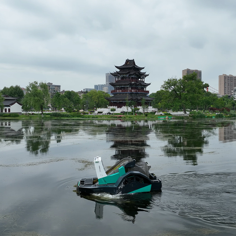 Urban River Lake Pond Cleanup Boats Unmanned Ship Automatic Cleaning Machine Mowing Vehicle Data Monitoring Inspection