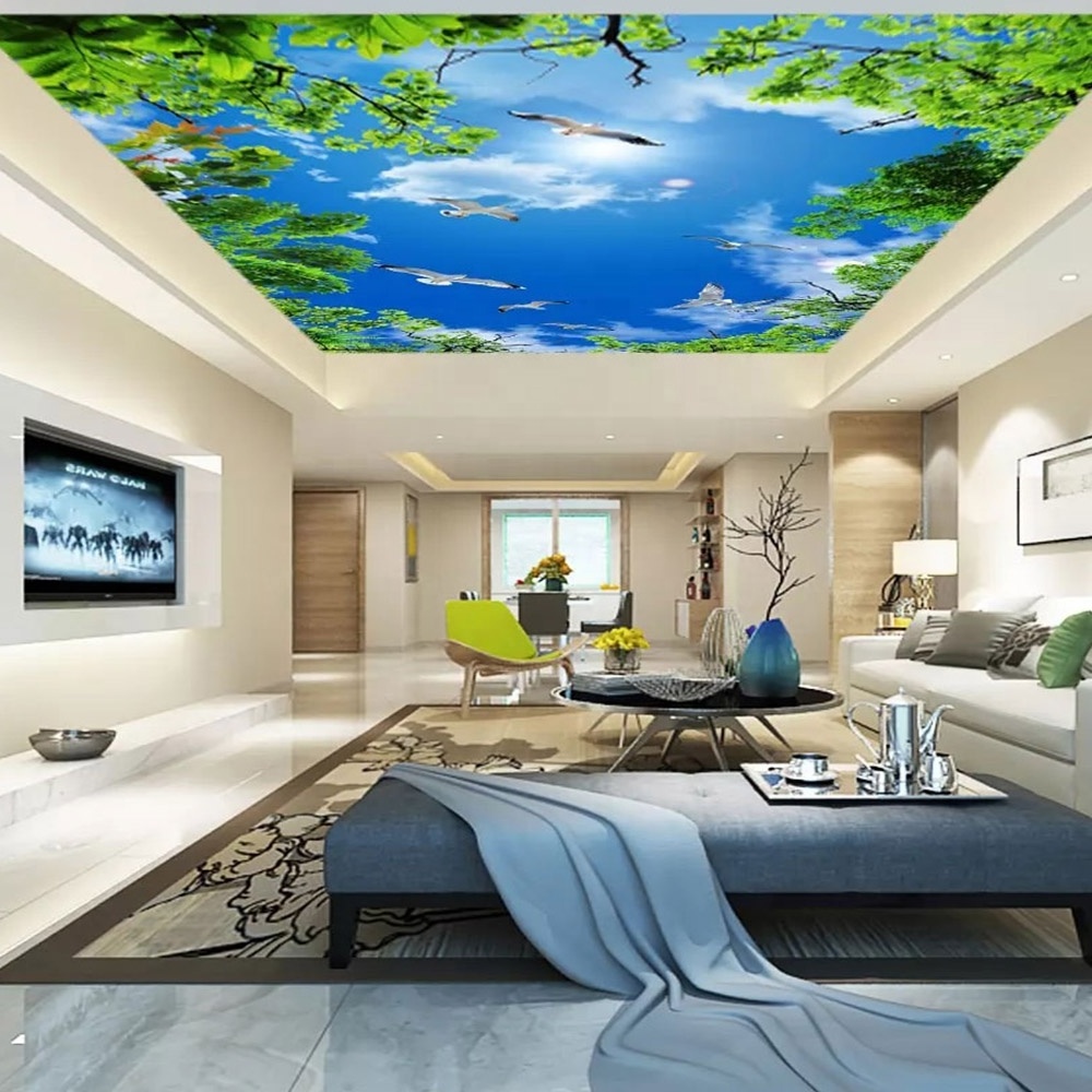 new design  uv print 3d effect stretch ceiling  suspended false ceiling interior decoration living room