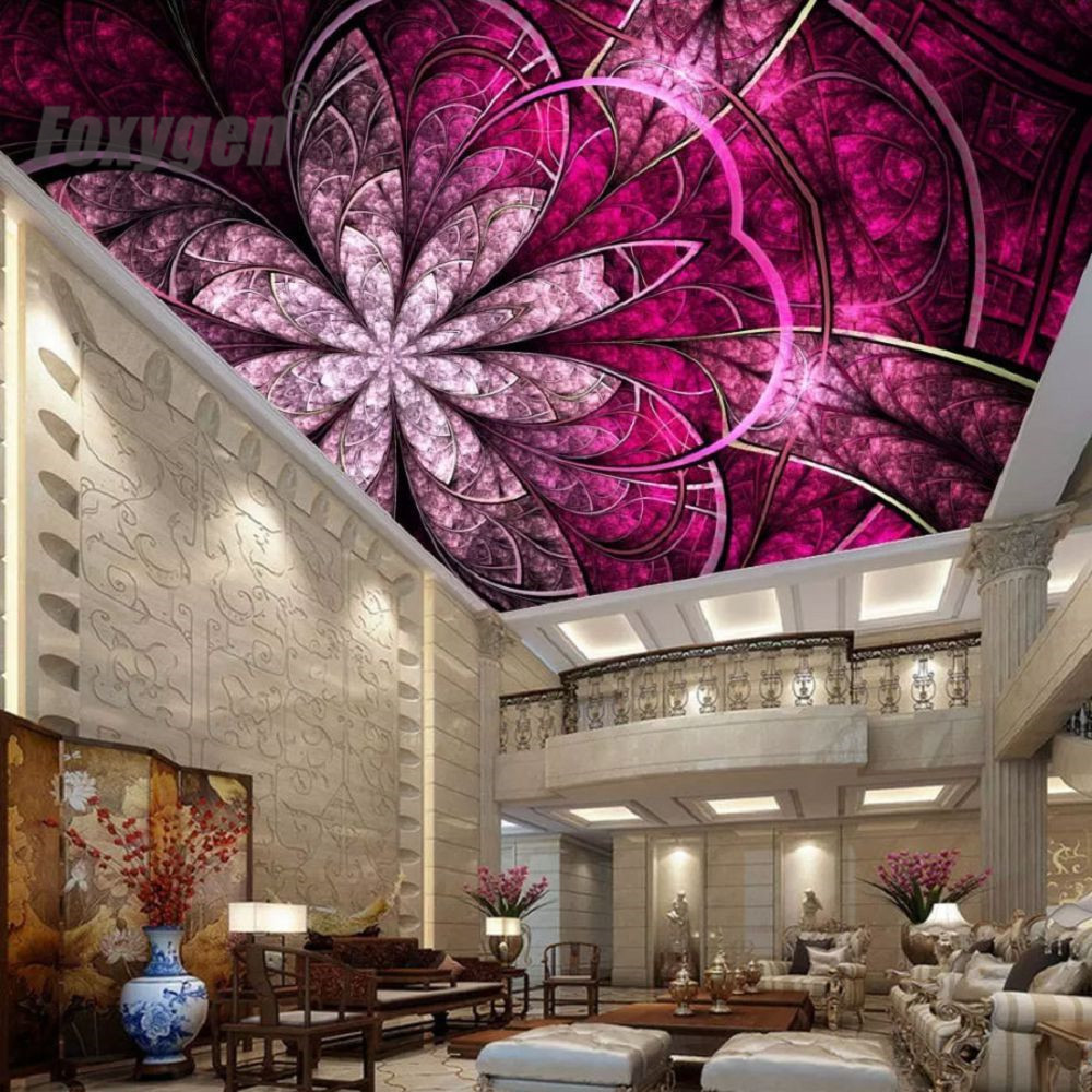 New arrived Art flowers ceiling wallpaper mural design 3d False stretch ceiling Pre-stretched double layer panels fabric