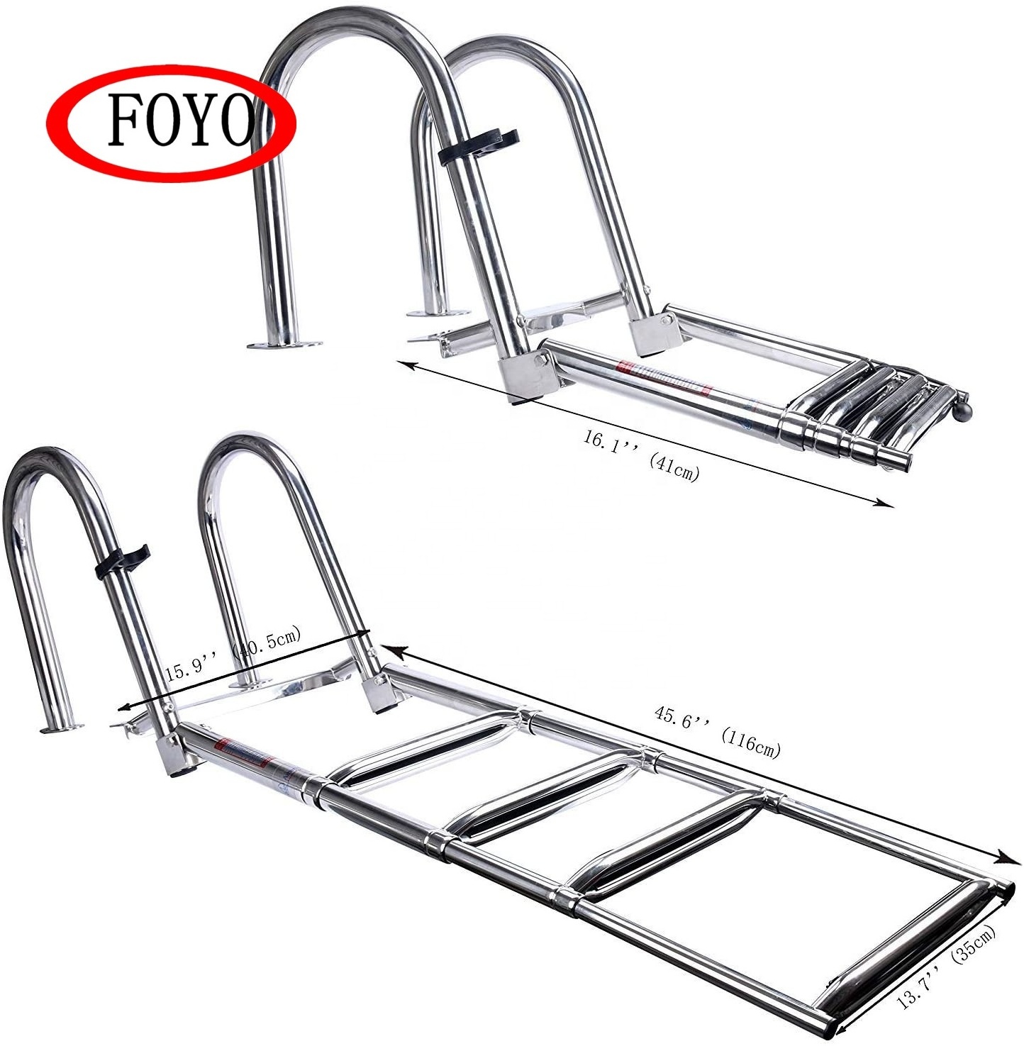 Foyo Hot Sell 4 Steps Pontoon Boat Ladder Heavy Duty Custom Swim Deck Ladder with Pedal Hand Railing Ladder