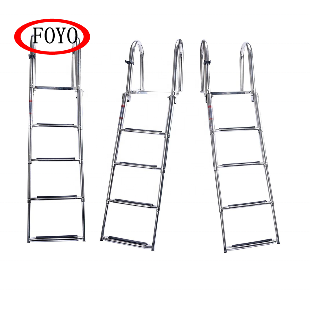 Foyo Hot Sell 4 Steps Pontoon Boat Ladder Heavy Duty Custom Swim Deck Ladder with Pedal Hand Railing Ladder