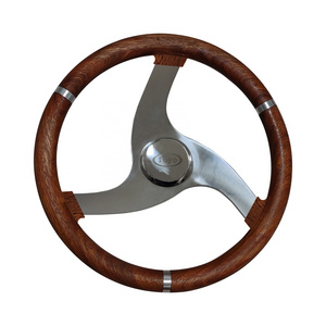 FOYO hot sale boat accessories teak and stainless steel 304 15.5" 5-Spoke steering wheel for ship