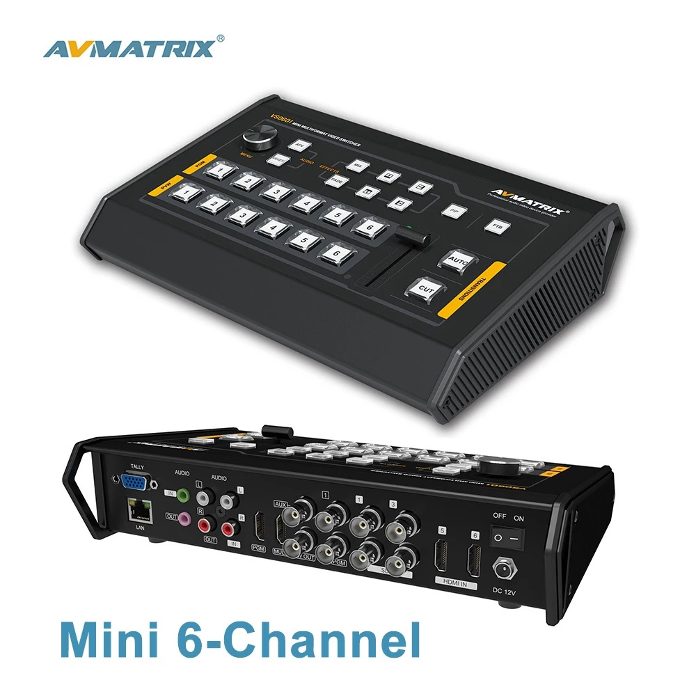 Avmatrix VS0601 Mini 6 Channel Switcher SDI/HD-MI Multi-format Video with T-Bar Live Streaming Video Switcher for DSLR Camera