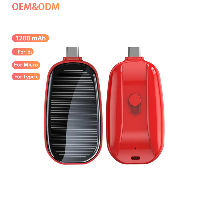 Mini Keychain Powerbank 1200mAh Disposable Charger One Use Emergency Portable Solar Power Bank with Type C Output Plug