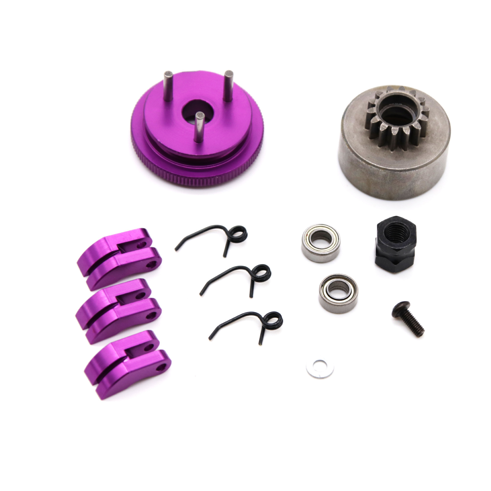 Clutch Bell Shoes Bearing 14T Gear Flywheel Assembly Kit Set Springs Cone Engine Nut for 1/8 RC Hobby Model Car HPI HSP