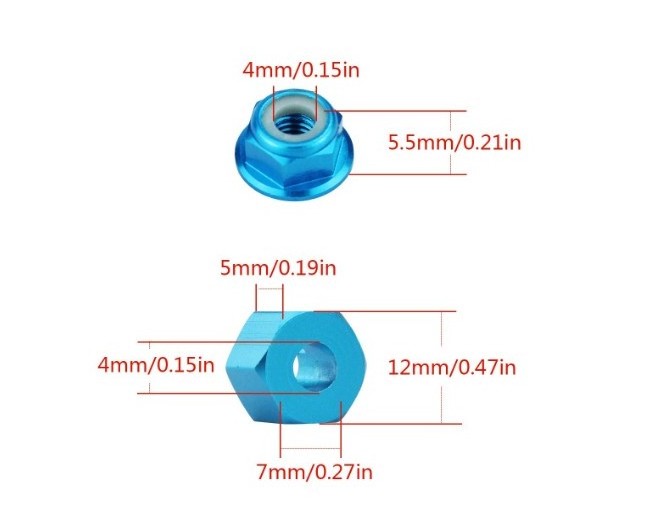 Colorful 12mm Wheel Hex Hubs Drive Adapter 5mm Thick & Flange M4 Lock Nuts Aluminum for Redcat Axial HSP Waltoys Himoto RC Truck