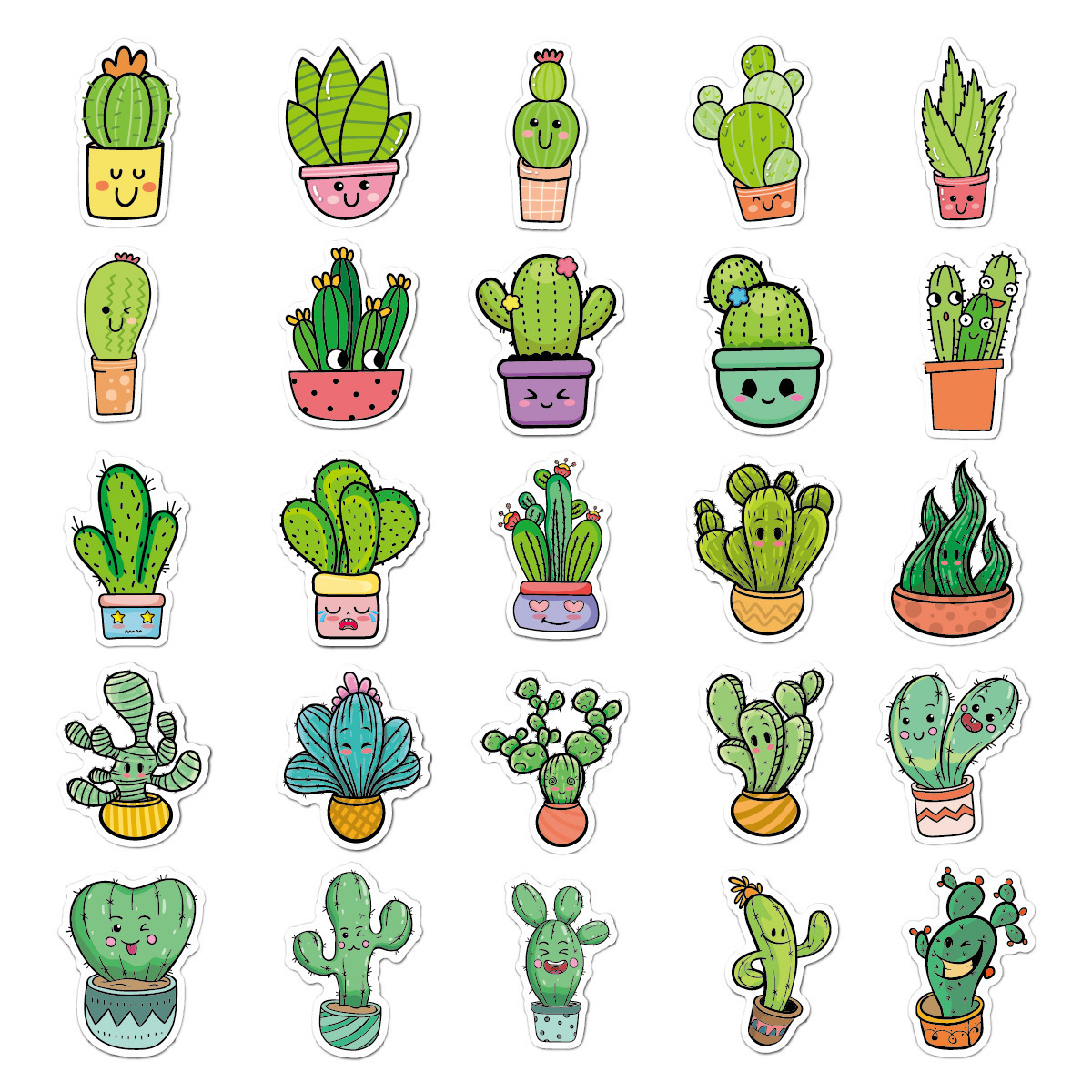 Hot-Sale 50Pcs non-repeating Ins Style Cartoon Cactus Succulent Plant  Sticker Waterproof Luggage Laptop Graffiti Stickers