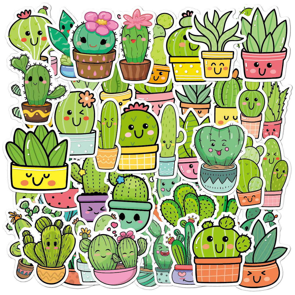 Hot-Sale 50Pcs non-repeating Ins Style Cartoon Cactus Succulent Plant  Sticker Waterproof Luggage Laptop Graffiti Stickers